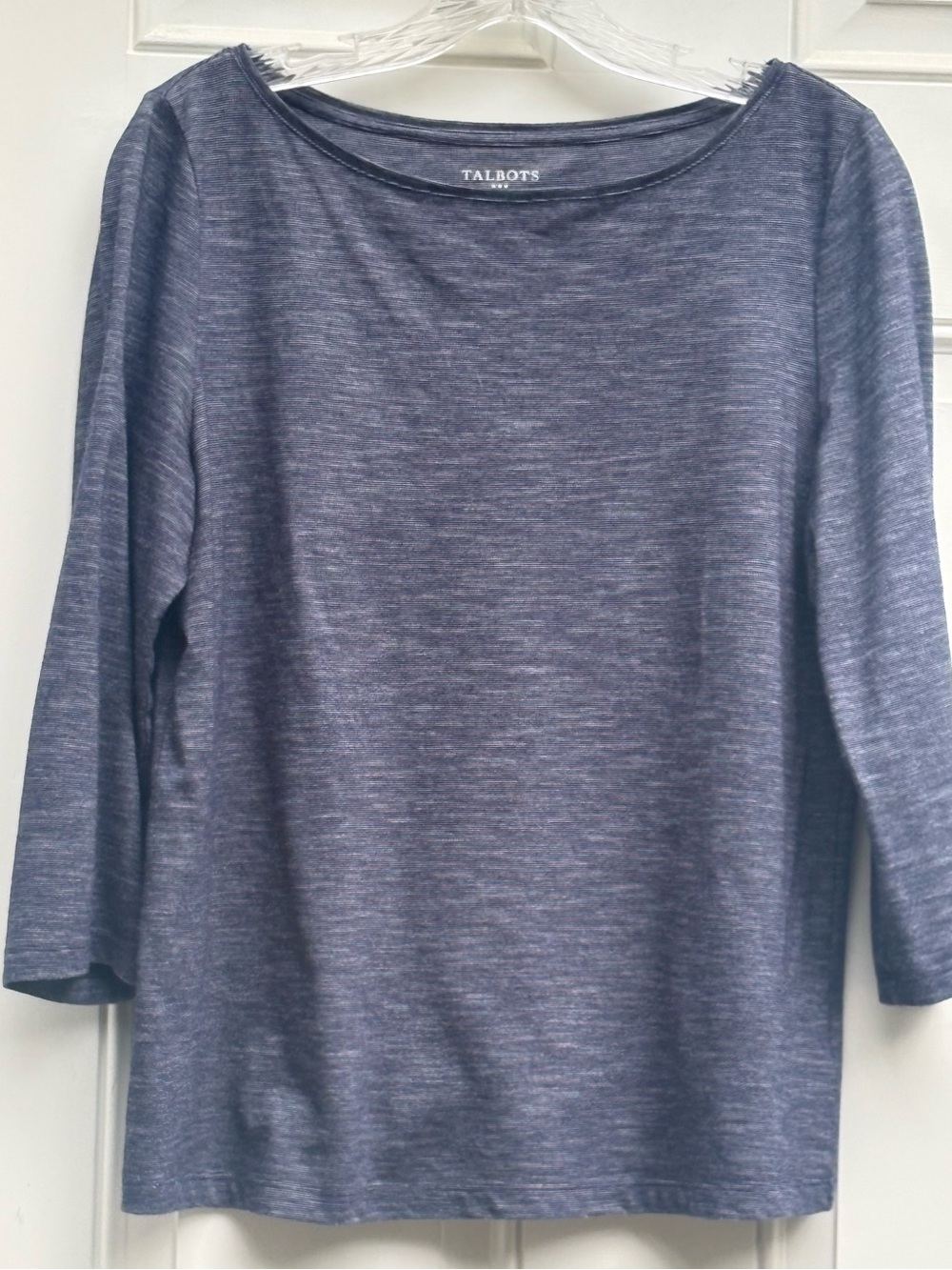 Talbots Blue Heathered Boat Neck Top Large